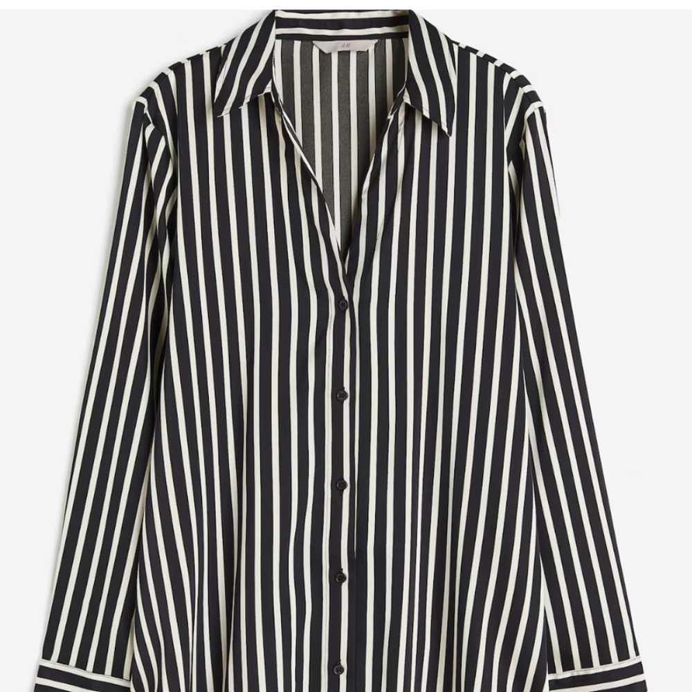 Black and White Striped V-Neck Blouse